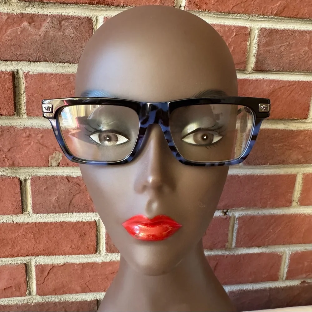 •Versace VE3354 Top Black/Havana Blue Acetate Rectangle Glasses Frame NWT